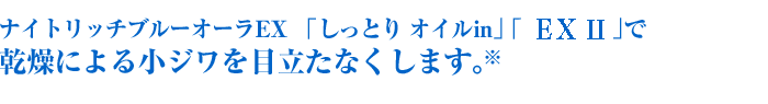 ナイトリッチブルーオーラEX
「しっとり オイルin」 「EXⅡ」で シワの改善効果実証しました。